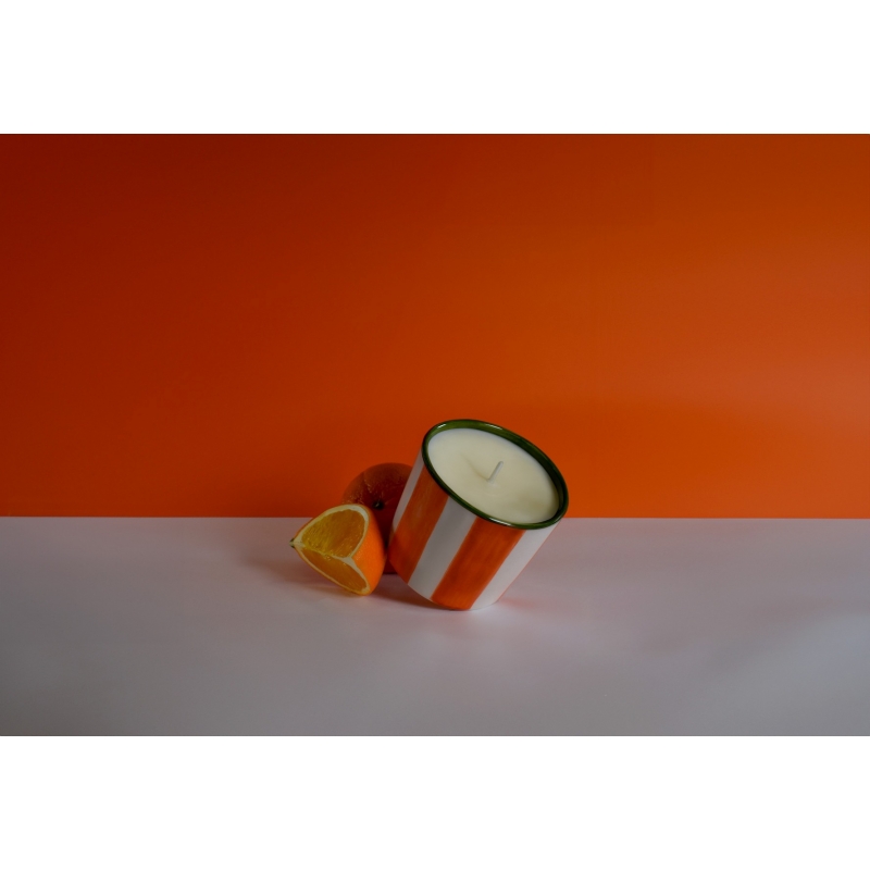 Jardin des Orangers, Ριγέ Φυτικό αρωματικό κερί 320gr σε χειροποίητο δοχείο - The Olphactory