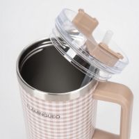 Μπέζ Gingham Καρό Μπουκάλι Θερμός 1.18L από ανοξείδωτο ατσάλι - Flamingueo