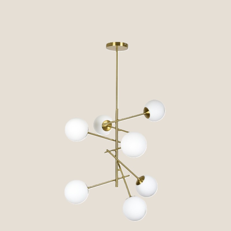 SE 110-7 PRATO PENDANT BRASS GOLD WITH 7 OPAL GLASSES Φ15 Γ4