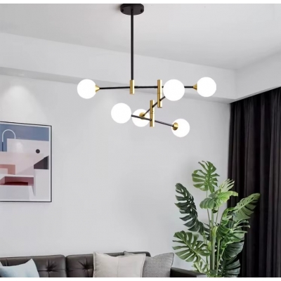 SE21-HA-6 HARUTO BLACK AND GOLD PENDANT OPAL 70x70x60cm E27x6 MAX60W IP20 2 YEARS WARRANTY