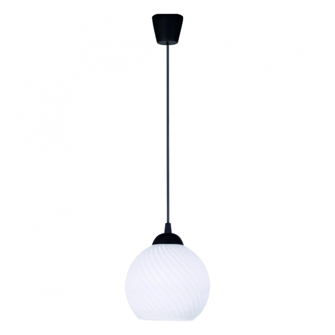 KQ 8865-1 SWIRL BLACK PENDANT WITH WHITE GLASS