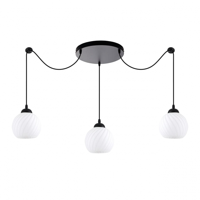 KQ 8865-3A SWIRL BLACK PENDANT WITH WHITE GLASSES Ε3