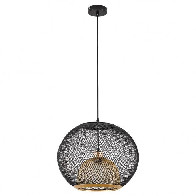 SE21-BG-40 LANDER BLACK & GOLD METAL GRID PENDANT E4