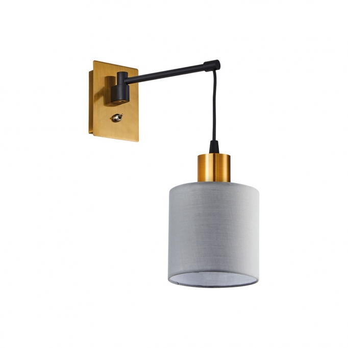 SE21-GM-9-SH1 ADEPT WALL LAMP Gold Matt and Black Metal Wall Lamp Grey Shade+