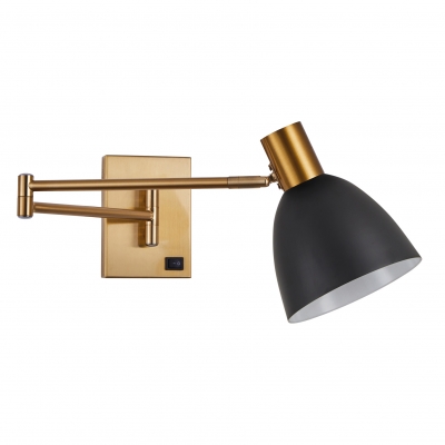 SE21-GM-52-MS2 ADEPT WALL LAMP Gold Matt Wall lamp with Switcher and Black Metal Shade+ SE21-GM-52-MS2 ADEPT WALL LAMP Gold Matt Wall lamp with Switcher and Black Metal Shade+