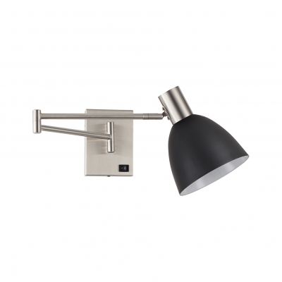 SE21-NM-52-MS2 ADEPT WALL LAMP Nickel Matt Wall lamp with Switcher and Black Metal Shade+ SE21-NM-52-MS2 ADEPT WALL LAMP Nickel Matt Wall lamp with Switcher and Black Metal Shade+