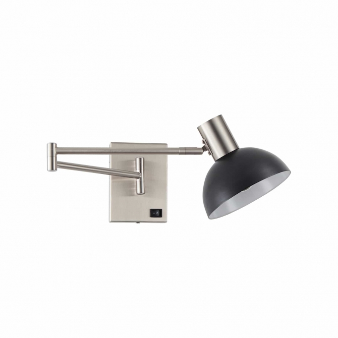 SE21-NM-52-MS3 ADEPT WALL LAMP Nickel Matt Wall lamp with Switcher and Black Metal Shade+