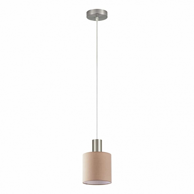 SE21-NM-4-SH3 ADEPT TUBE Nickel Matt Pendant Brown Fabric Shade+