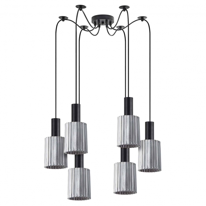 SE21-BL-4-BL6-GL1 ADEPT TUBE Black Pendant Smoked Glass+