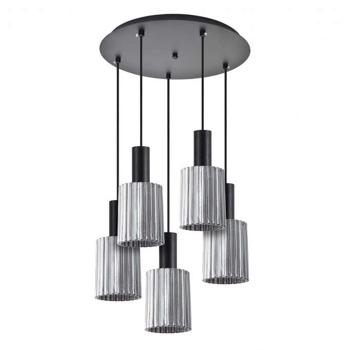 SE21-BL-4-5BL-GL1 ADEPT TUBE Black Pendant Smoked Glass+