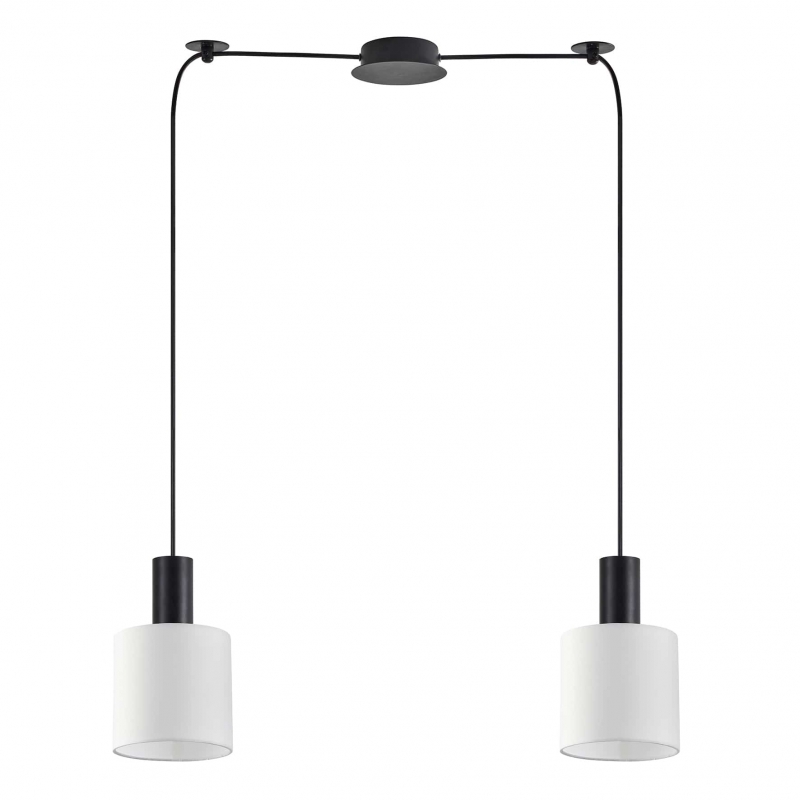 SE21-BL-4-BL2-SH1 ADEPT TUBE Black Pendant White Fabric Shade+