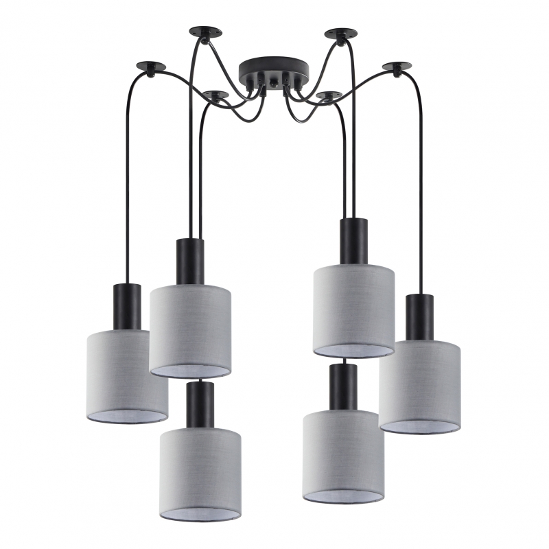 SE21-BL-4-BL6-SH2 ADEPT TUBE Black Pendant Grey Fabric Shade+ SE21-BL-4-BL6-SH2 ADEPT TUBE Black Pendant Grey Fabric Shade+