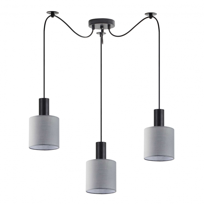 SE21-BL-4-BL3-SH2 ADEPT TUBE Black Pendant Grey Fabric Shade+