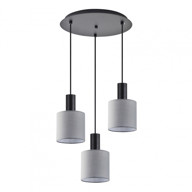 SE21-BL-4-3BL-SH2 ADEPT TUBE Black Pendant Grey Fabric Shade+ SE21-BL-4-3BL-SH2 ADEPT TUBE Black Pendant Grey Fabric Shade+