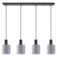 SE21-BL-4-4BL-SH2 ADEPT TUBE Black Pendant Grey Fabric Shade+