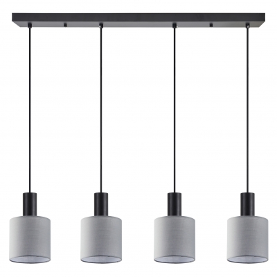 SE21-BL-4-4BL-SH2 ADEPT TUBE Black Pendant Grey Fabric Shade+