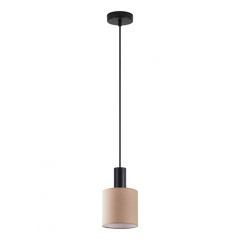 SE21-BL-4-SH3 ADEPT TUBE Black Pendant Brown Fabric Shade+