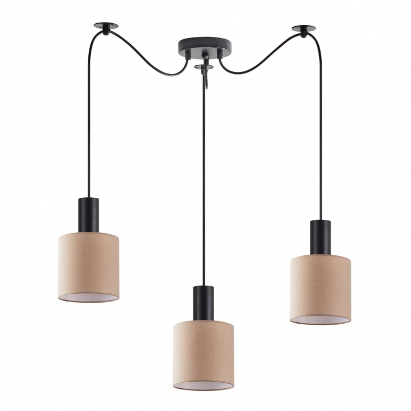 SE21-BL-4-BL3-SH3 ADEPT TUBE Black Pendant Brown Fabric Shade+