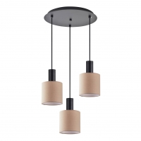 SE21-BL-4-3BL-SH3 ADEPT TUBE Black Pendant Brown Fabric Shade+