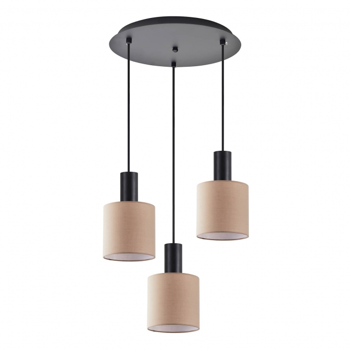 SE21-BL-4-3BL-SH3 ADEPT TUBE Black Pendant Brown Fabric Shade+