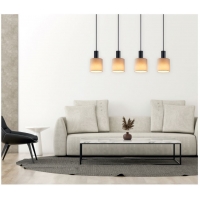 SE21-BL-4-4BL-SH3 ADEPT TUBE Black Pendant Brown Fabric Shade+ SE21-BL-4-4BL-SH3 ADEPT TUBE Black Pendant Brown Fabric Shade+
