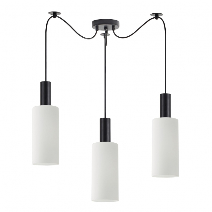 SE21-BL-4-BL3-GL3 ADEPT TUBE Black Pendant White Glass+