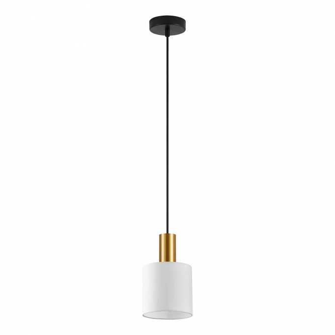 SE21-GM-4-SH1 ADEPT TUBE Gold Matt Pendant White Fabric Shade+