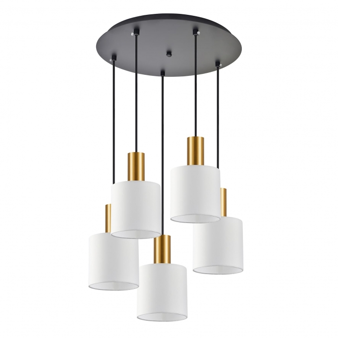 SE21-GM-4-5BL-SH1 ADEPT TUBE Gold Matt Pendant White Fabric Shade+