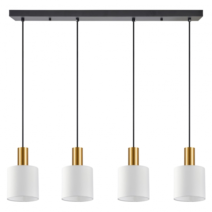 SE21-GM-4-4BL-SH1 ADEPT TUBE Gold Matt Pendant White Fabric Shade+