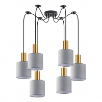 SE21-GM-4-BL6-SH2 ADEPT TUBE Gold Matt Pendant Grey Fabric Shade+