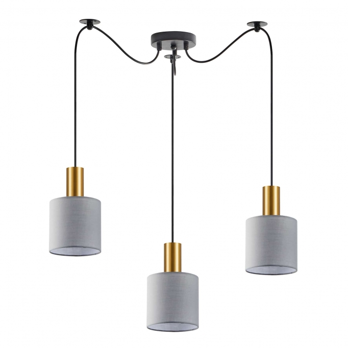 SE21-GM-4-BL3-SH2 ADEPT TUBE Gold Matt Pendant Grey Fabric Shade+