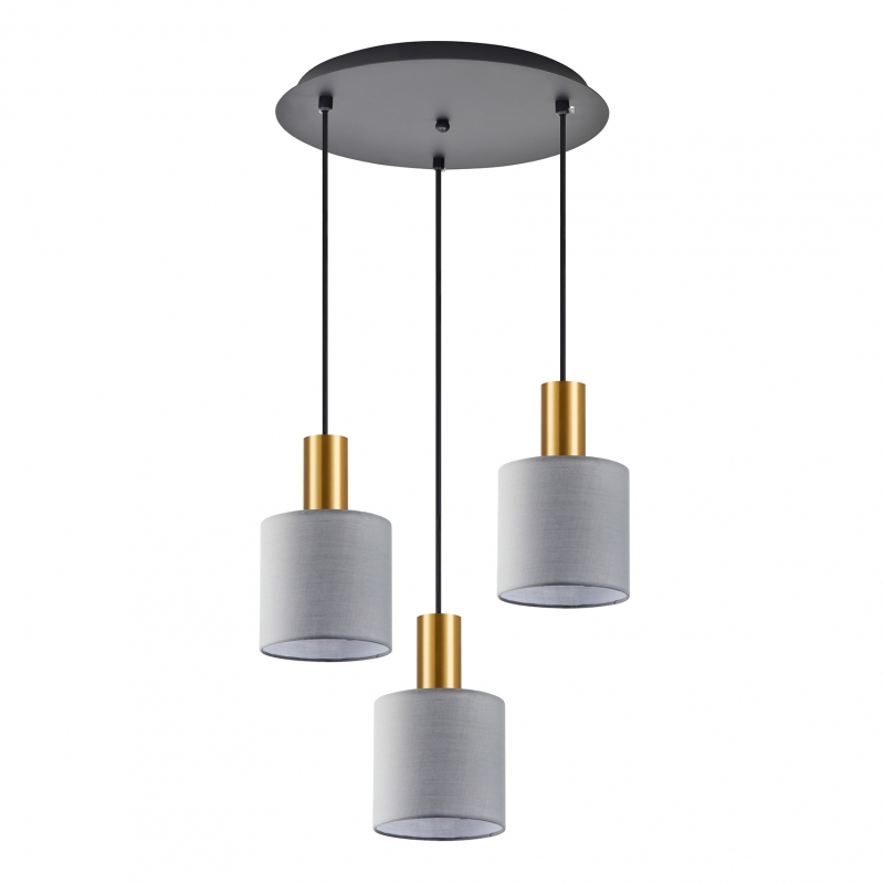 SE21-GM-4-3BL-SH2 ADEPT TUBE Gold Matt Pendant Grey Fabric Shade+ SE21-GM-4-3BL-SH2 ADEPT TUBE Gold Matt Pendant Grey Fabric Shade+