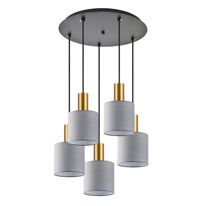 SE21-GM-4-5BL-SH2 ADEPT TUBE Gold Matt Pendant Grey Fabric Shade+