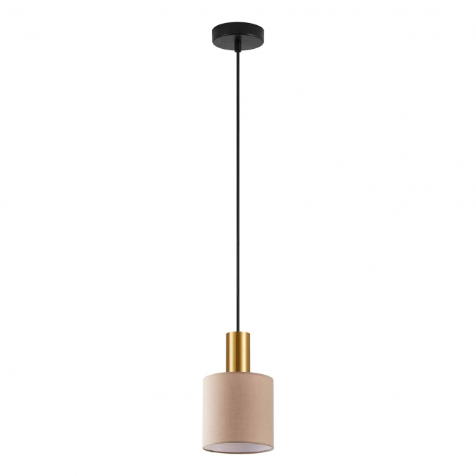 SE21-GM-4-SH3 ADEPT TUBE Gold Matt Pendant Brown Fabric Shade+