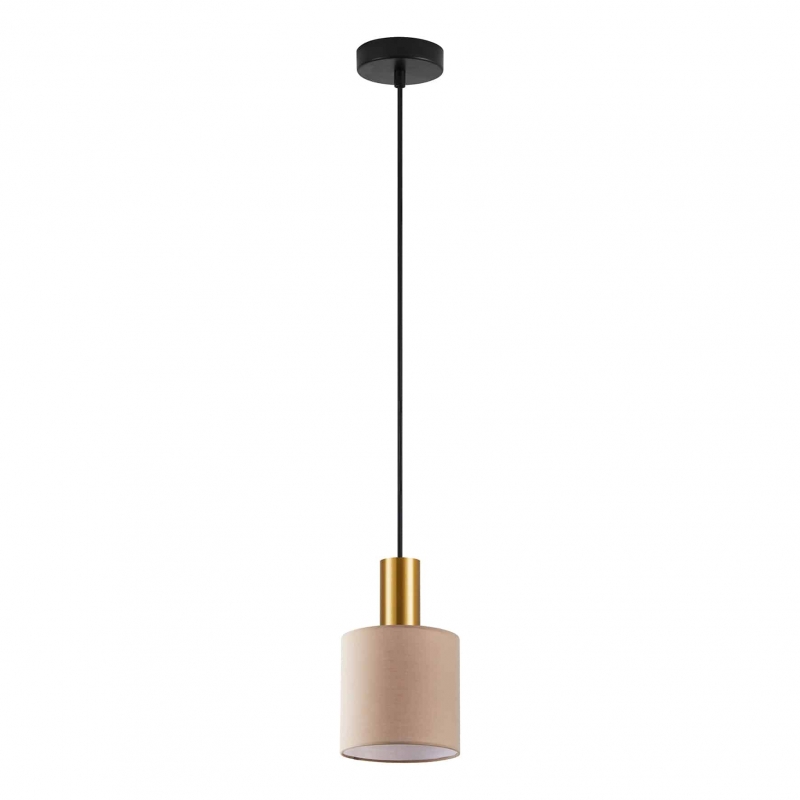 SE21-GM-4-SH3 ADEPT TUBE Gold Matt Pendant Brown Fabric Shade+