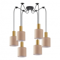 SE21-GM-4-BL6-SH3 ADEPT TUBE Gold Matt Pendant Brown Fabric Shade+