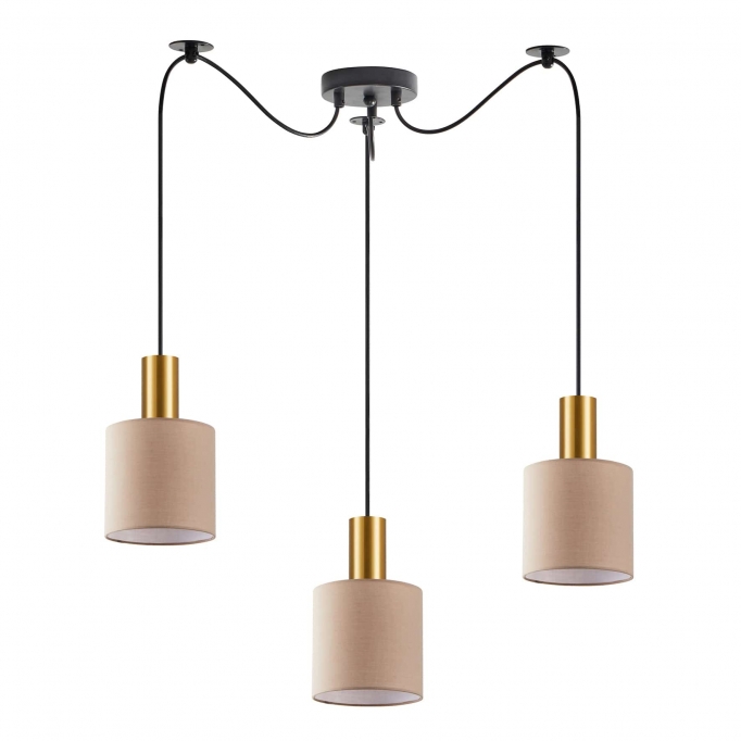 SE21-GM-4-BL3-SH3 ADEPT TUBE Gold Matt Pendant Brown Fabric Shade+