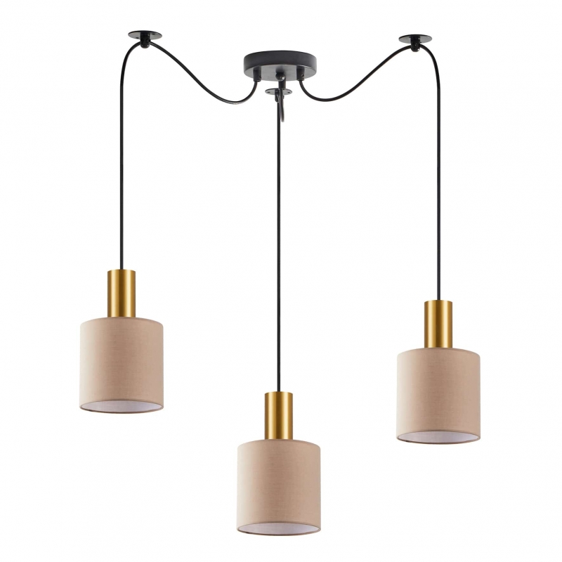 SE21-GM-4-BL3-SH3 ADEPT TUBE Gold Matt Pendant Brown Fabric Shade+