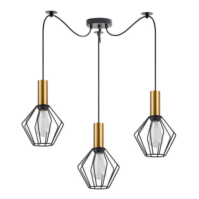 SE21-GM-4-BL3-GR1 ADEPT TUBE Gold Matt Pendant Black Metal Grid+