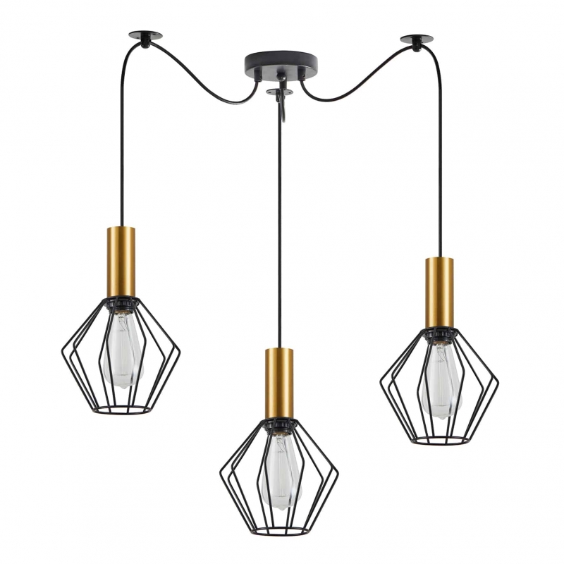 SE21-GM-4-BL3-GR1 ADEPT TUBE Gold Matt Pendant Black Metal Grid+