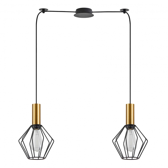 SE21-GM-4-BL2-GR1 ADEPT TUBE Gold Matt Pendant Black Metal Grid+