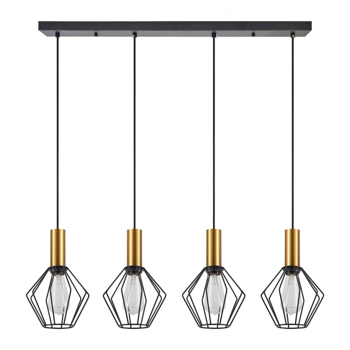 SE21-GM-4-4BL-GR1 ADEPT TUBE Gold Matt Pendant Black Metal Grid+