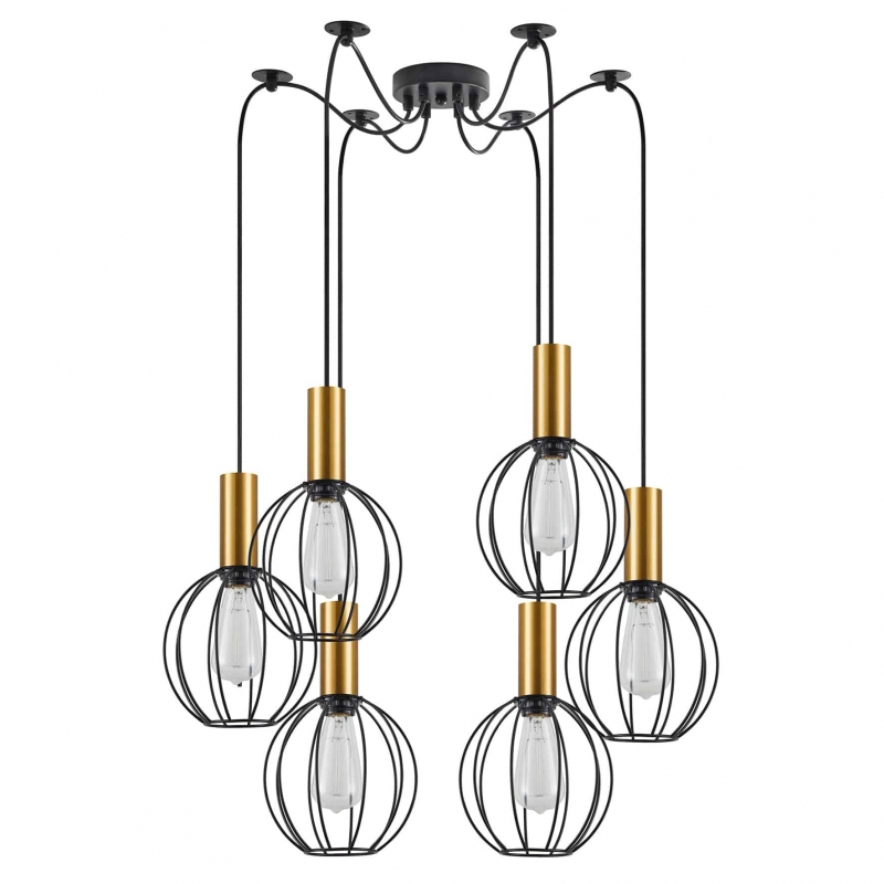 SE21-GM-4-BL6-GR1 ADEPT TUBE Gold Matt Pendant Black Metal Grid+