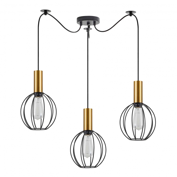 SE21-GM-4-BL3-GR1 ADEPT TUBE Gold Matt Pendant Black Metal Grid+