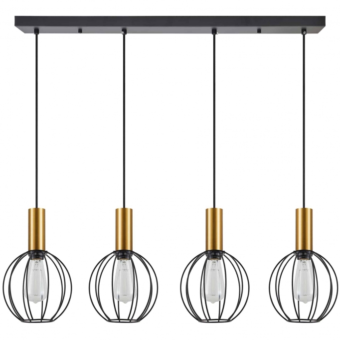 SE21-GM-4-4BL-GR1 ADEPT TUBE Gold Matt Pendant Black Metal Grid+