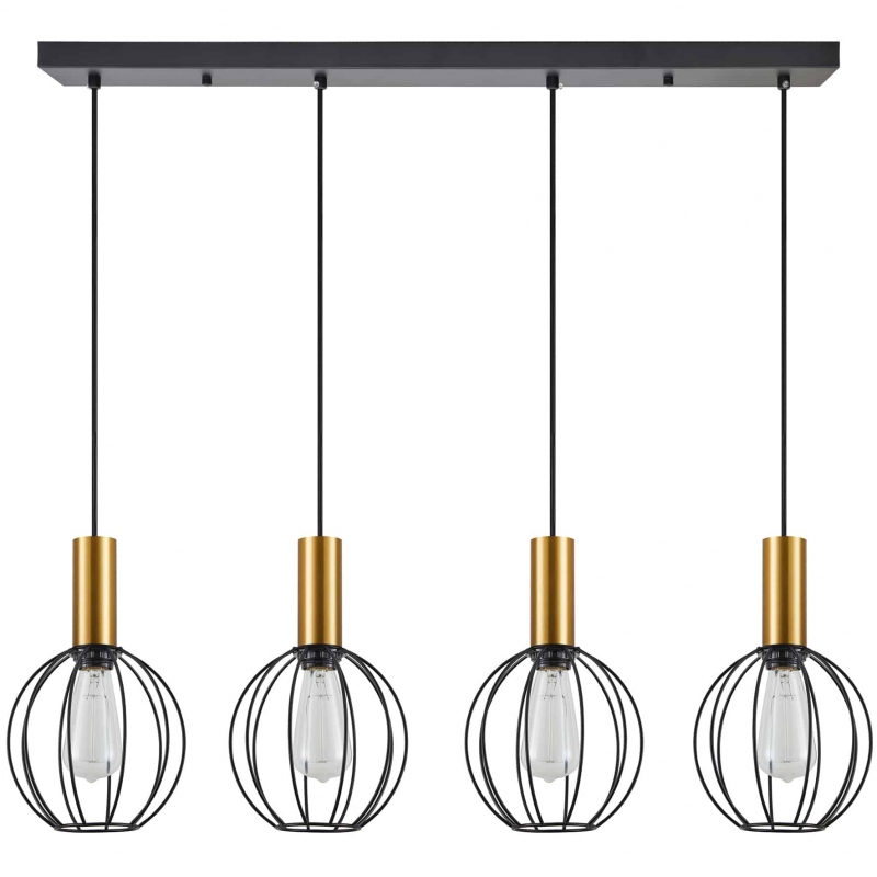 SE21-GM-4-4BL-GR1 ADEPT TUBE Gold Matt Pendant Black Metal Grid+