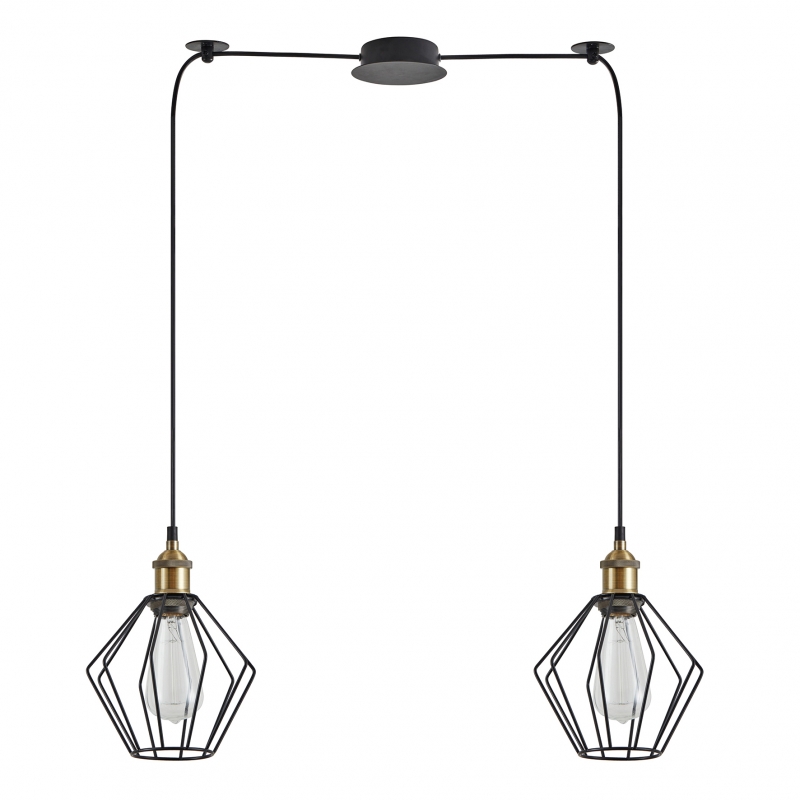 SE21-BR-10-BL2-GR1 MAGNUM Bronze Metal Pendant Black Metal Grid with Black Fabric Cable+