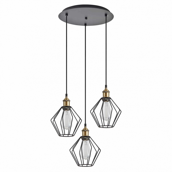 SE21-BR-10-3BL-GR1 MAGNUM Bronze Metal Pendant Black Metal Grid with Black Fabric Cable+