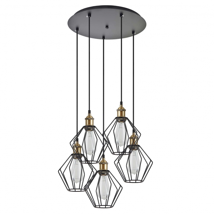 SE21-BR-10-5BL-GR1 MAGNUM Bronze Metal Pendant Black Metal Grid with Black Fabric Cable+