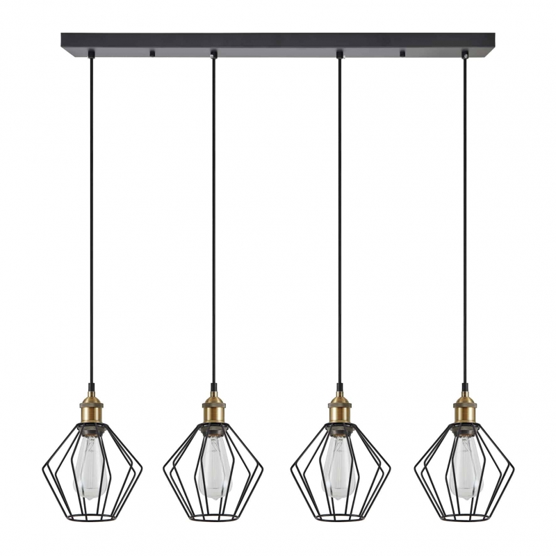 SE21-BR-10-4BL-GR1 MAGNUM Bronze Metal Pendant Black Metal Grid with Black Fabric Cable+